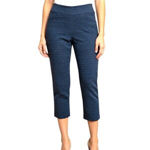 ROZ & ALI Teal Floral Stretch Cropped Pants